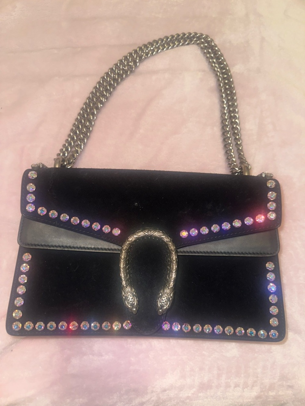 Gucci Dionysus Medium Black Velvet Crystal-Trim Shoulder Bag